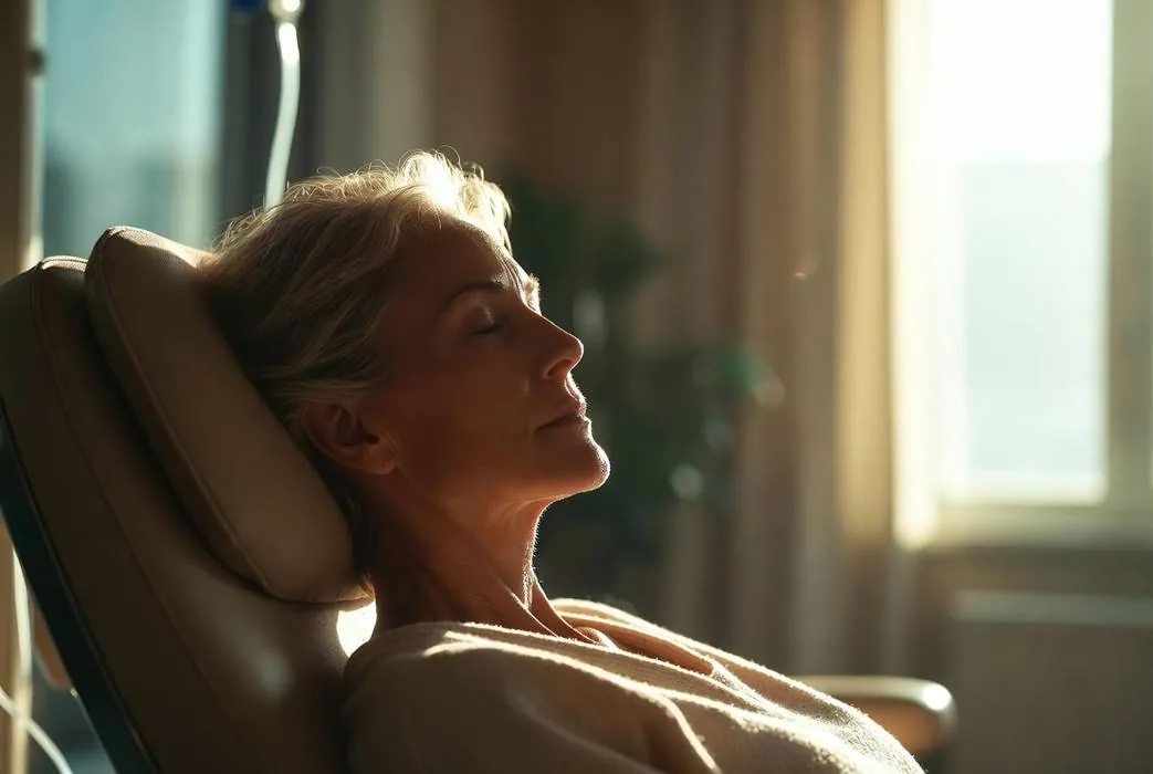 Patient resting in warm window light during treatment at Lyme Re-code